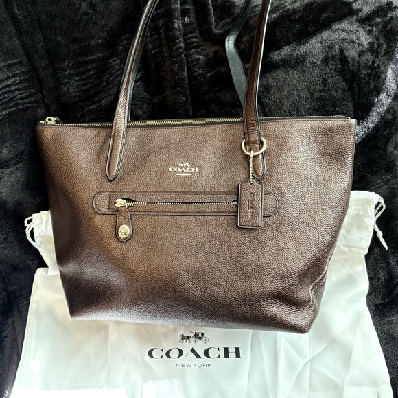 Coach Taylor Pebbled Brown Leather Tote Bag with Dust Bag